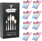 Rainbow Silverware Set Flatware Cutlery - 40 Pieces Stainless Steel Colorful Utensils, Tableware Set Service for 8, Include Knife/Fork/Spoon, Reusable, Mirror Polished, Dishwasher Safe