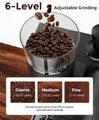 20 Bar Espresso Machine | LED Screen Touch Control | 6 Level Adjustable Grinder | Drip Coffee & Cold Brew, Milk Frother, Assisted Tamper & Built-In Accessory Storage Box | 50oz Tank