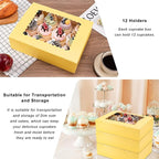 Hoewina 6PCS Cupcake Boxes - Hold 12 Count Cupcake Containers with Window, Food Grade Cupcake Holder Easy Transport and Presentation - Ideal for Cupcakes, Desserts, and More (Yellow)