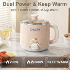 Dezin Electric Pot, 1.6L Ramen Cooker, Hot Pot Electric Stainless Steel, Multifunctional Cooker for Egg, Pasta, Soup, Porridge, Oatmeal with Temperature Control and Keep Warm Function
