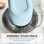 Martha Stewart Tilt-Head Stand Mixer, 12 Speed, 5.3QT Stainless Steel Bowl, Splash Guard with Pour Chute, Whisk, Dough Hook, Flat Beater, Electric Kitchen Baking Mixer, Bread, Cake, Whip, Sky Blue