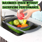 Over the Sink Collapsible Colander Strainer (5 Quart) with Extendable Handles, BPA Free Silicone Kitchen Strainer for Vegetables, Fruit & Pasta, Foldable Sink Colander Basket (1pc green)