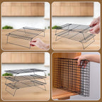 Cooling Rack for Baking 3 Tiers, 16" x 10" Cookie Cooling Wire Rack Stackable Collapsible Nonstick, Stainless Steel Baking Cooking Cooling Racks with Optimum Air Flow, Black