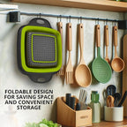 Square Collapsible Colander with Handles – Green Square Silicone Kitchen Strainers with Plastic Handles Foldable Kitchen Strainer Perfect for Draining Pasta Vegetable and Fruit Green