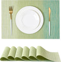 Leetaltree Gradient Green Woven Placemats Set of 6 - Heat Resistant Non-Slip Place mats for Dining Table, Washable Durable PVC Vinyl Woven Table Mats(Gradient Green, 6)