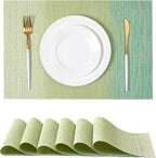 Leetaltree Gradient Green Woven Placemats Set of 6 - Heat Resistant Non-Slip Place mats for Dining Table, Washable Durable PVC Vinyl Woven Table Mats(Gradient Green, 6)