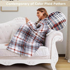Electric Heated Blanket Throw Size - 50"x60", Soft Flannel Heating Blanket, 4 Heating Levels, 3 H Auto Shut Off, Breathable Warm and Washable for Sofa, Blue-White-Red Plaid