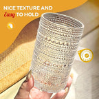 Hobnail Drinking Glasses Set of 12, 11.8 oz Vintage Glasses Drinking Set & 10 oz Cocktail Glasses Set, Embossed Glass Cups for Kitchen, Beer, Juice, Cocktail, Whiskey, Milk