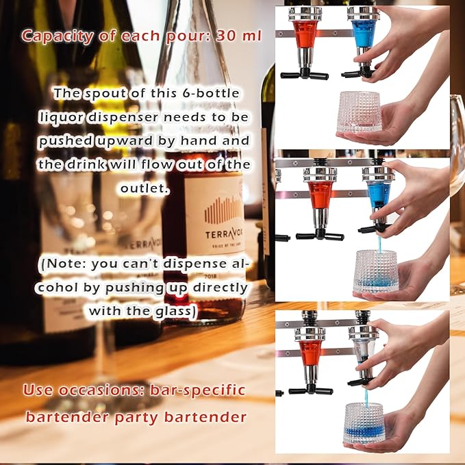 ECUTEE Wall Mounted 6-Bottle Liquor Dispenser Wine Dispenser Machine Bar Butler Drinking Pourer Home Bar Tools for Beer, Soda, Coke and Fizzy ect