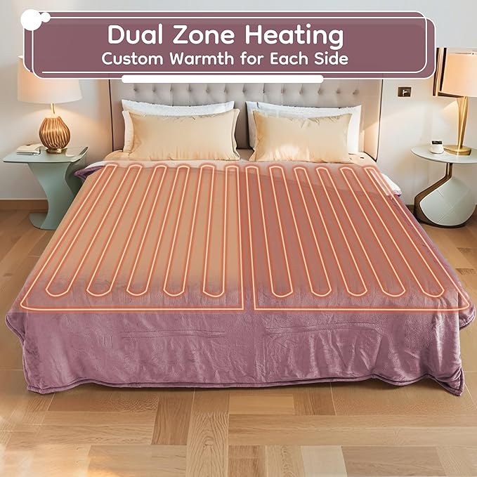 Electric Heated Blanket King Size - 90"x100", Soft Flannel Heating Blanket, 10 Heating Levels, 1-12 H Auto Shut Off, Breathable Warm and Washable for Bed, Purple