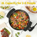 Food Party Electric Skillet with Lid Frying Pan 12 inch 6L Hot Pot Electric Pan for Cooking 110V 1100W Non-Stick PFOA FREE Hotpot