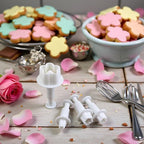4Pcs White Flower Plunger Cookie Cutter DIY Blossom Flower Cake Fondant Mold Plastic Cake Decorating Tools Baking Accessories Cookie Cutters For Baking Plastic, Dessert and Candy Sculpting Tools
