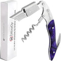 WineOp Professional Wine Opener Luxury Double Hinged Waiter's Corkscrew Wine Bottle Key - Cork screwer for Servers, Bartenders, Sommelier and Home Use | All-In-One Stainless Steel (Purple Resin)
