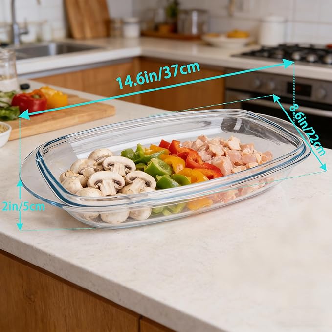 Large Casserole Dish With Lid - 4.7qt Glass Baking Dishes For Oven - Clear oval Glass Casserole Dish - Cookware For Cooking, Baking, Serving