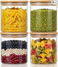HomArtist 21oz - 4 Pack Glass Jars with Bamboo Lids, Glass Food Storage Containers with Airtight Lids, Air Tight Pantry Storage Containers for Coffee, Sugar, Spice, Meal Prep Jars for Salad & Fruit