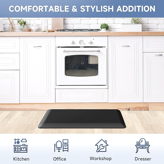 4/5 Inch Thick Kitchen Mats for Floor, StepRite Kitchen Rug for Standing Desk, Non-Slip, Thicker, Stain & Water Resistant, Comfort Anti Fatigue Floor Mat for Home, Kitchen, Office - Black,54 * 22''