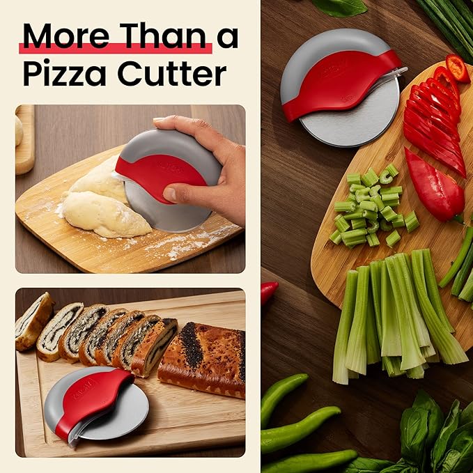 Kitchy Pizza Cutter Wheel with Protective Blade Cover, Ergonomic Pizza Slicer (Red)