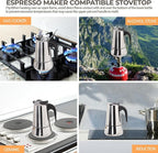6 Cup 300ml Moka Pot Stainless Steel Espresso Coffee Maker Stovetop Coffeemaker Italian Classic Style Brewing Greca Cafe Mocha Machine for Cafeteras Lover Camping Travel and Home Use 10oz