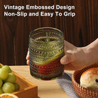 ZMOWIPDL Vintage Glassware Drinking Glasses Set of 12,Green 12oz & 15oz Hobnail Glass Cups,Embossed Water Tumbler,for Beer,Cocktail,Whiskey,Juice and Various Mixed Drinks- 1 Cleaning Brush