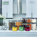 Urban Green Glass Jars with Black Bamboo Lids, Food Storage Containers with Airtight Black Lids, Glass Kitchen Canisters Sets (3 pack of 20oz + 3 pack of 30oz)