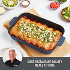 Zakarian x Dash Nonstick Cast Iron Baker - Oven-Safe Baking Pan for Pasta, Casseroles, Crumbles, and More - Easy-Release, Rust-Resistant, and Even Heat Distribution - Blue, 9-inch x 13-inch