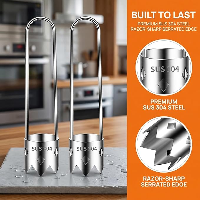 2 PCS Red Bell Pepper Corer - Pepper, Pineapple, Pear, Apple Corer - 304 Stainless Steel, Rust Resistant, Designed for a Wide Range of Fruits and Vegetables - Easy to Clean