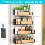 HuggieGems 4 Pack Magnetic Spice Storage Rack Organizer for Refrigerator and Oven, Wood Fridge Organizers and Storage