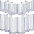 Zhehao 12 Pcs Ribbed Drinking Glasses Set 12 oz 14 oz Glass Cups Vintage Glassware Ribbed Cocktail Cup Clear Ice Coffee Highball Ripple Drinkware for Home Bar Beverages