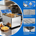 TOPKITCH 6L Electric Deep Fryer with Removable Oil Container and Handle, Solid Wire Mesh Basket and Lid, Lightweight Commercial Countertop Fryers - 120V 1800W