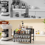 Homsorout Coffee Bar Organizer - Coffee Station for Countertop, Metal and Wood K Cup holder Storage Basket for Syrup, Cups, Stirrer, Condiment, Tea Organizer, Black