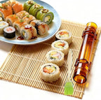 Sushi Making Kit – Clear Sushi Bazooka Roller & Bamboo Sushi Rolling Mat, Easy DIY Sushi Maker Tool Set for Beginners, Homemade Sushi Rolls for Kitchen & Party (Clear Amber)