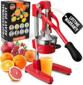 Zulay Kitchen Cast Iron Juicer - Easy-to-Clean Heavy-Duty Manual Juicer, Professional Citrus Juicer - Stainless Steel Lemon Squeezer - Manual Citrus Press & Orange Squeezer - Orange Juicer (Red)