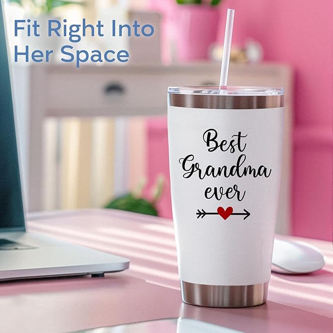 Christmas Gifts For Grandma, Best Grandma Ever Tumbler 20oz – Grandmother Present for Birthday, Mothers Day – First Time Grandmas Coffee Cup From Grandkids, Granddaughter Or Daughter
