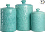 10 Strawberry Street Embossed Ceramic Kitchen Canister Set, Set of 3, Tide Blue