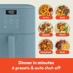bella 6 Qt Slim Air Fryer, Fits-anywhere™ Kitchenware, EverGood™ Ceramic Nonstick Coating, Adjustable Temperature, 6 Preset Cooking Options, 60 Min Auto Shutoff w Audible Tone, 5lb Capacity, Surf