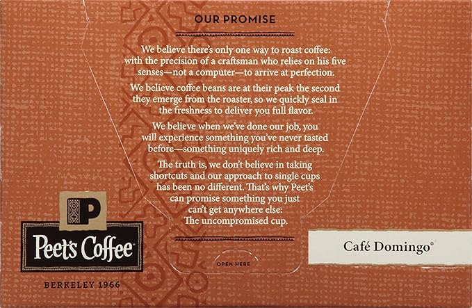 Peet’s Coffee K-Cup Pods, Medium Roast, Café Domingo, 10 Count (Pack of 6)