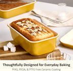CAROTE 7-Piece Ceramic Baking Pans Set, Aluminized Steel Bakeware Sets, Toxin-Free Nonstick Stackable Oven Pans with Cookie Sheet, Muffin Pan, Loaf Pan, Roasting Pan, Cake Pans, Cooling Rack