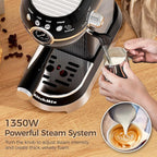 KITCHMIX Espresso Machine with Milk Frother ，20 Bar Stainless Steel Espresso Maker with Milk Frother Steam Wand, Espresso Coffee Machine with Removable Water Tank (Black)