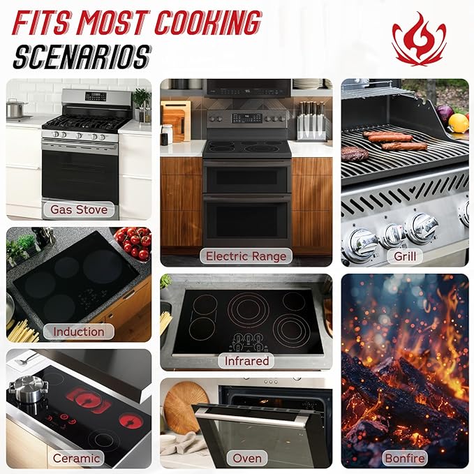 Carbon Steel Griddle, Small Non-Toxic Stovetop Flat Top Pan for Gas, Electric Range, Induction, Grill & Campfire, Pre-seasoned Nitride Coating, Oven Safe to 1200°F, with Heat-insulating Gloves