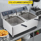 23.2 QT/22 L Commercial-Grade 3400W Deep Fryer，2 Extra-Thick Baskets with 304 Stainless Steel, Electric Fryer Splash Guard Lid & Adjustable Thermostat for Restaurant, Catering, Home Kitchen