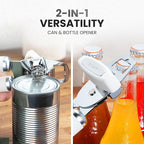 Zulay Kitchen Heavy Duty Stainless Steel Can Opener Manual with Bottle Opener - Rust Proof Manual Can Opener With Turn Knob & Comfy Soft Grip Handles - White