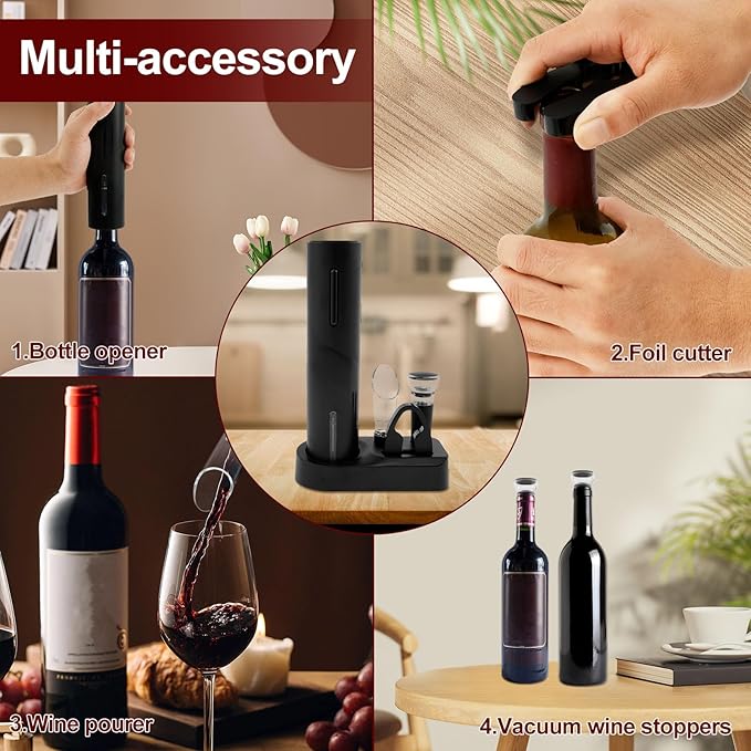 1Pcs Electric Bottle Opener ABS Electric Wine Opener Rechargeable Electric Corkscrew Wine Opener Extended Life Electric Bottle Opener with Storage Base Electric Wine Opener for Wine Bottles