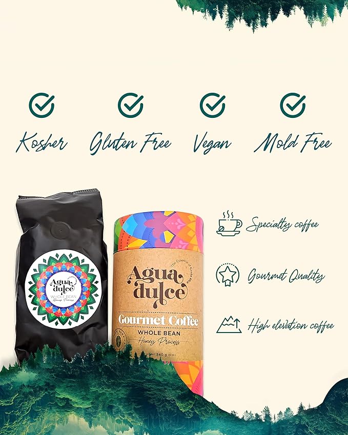 Honey-Process Ground Coffee, Medium Roast by Agua Dulce. Costa Rican Specialty Gourmet Coffee — 100% Arabica Single Origin. Pack of 1 (12 oz)