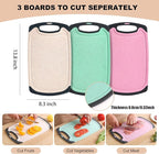 Kitchen Cutting Board Set 3 Piece Wheat Straw Plastic Cutting Boards for Kitchen with Juice Grooves Easy Grip Handle Bpa Free Non Porous Non Slip Dishwasher Safe Chopping Board (Beige + Green + Pink)