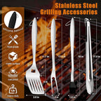 Grilling Accessories, HaSteeL 18in BBQ Grill Accessories Set of 4, Stainless Steel Grilling Tools for Outdoor Barbecue Camping, Heavy Duty Grill Spatula, Tong, Fork, Basting Brush, Gifts for Men