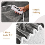 Electric Heated Blanket Throw - 50"x60", Soft Flannel Heating Blanket, 4 Heating Levels, 3H Auto Shut Off, Breathable Warm and Washable for Sofa, Light Grey