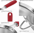 U-Taste Small Fine Mesh Strainer: 18/8 Stainless Steel 3.35in 30 Mesh Kitchen Food Sieve with Sturdy Riveted Silicone Handle, Heavy Duty Deep Handheld Metal Colander for Tea, Juice (Red)