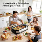 Kismile Smokeless Indoor Grill, 1500W Electric Grill Indoor with Tempered Glass Lid, Non-Stick Korean BBQ Grill with 6-Level Temp Control, Dual-Turbo Smoke Extractor, Drip Tray & Dishwasher-Safe Parts