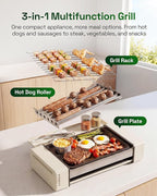 HBN Indoor Grill and Electric Griddle, 3-in-1 Smokeless Indoor Grill with Grill Rack & Nonstick Griddle & Sausage Grill Korean BBQ grill for Kitchen, Dishwasher Safe, 400F (Beige)
