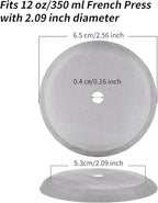 2.6 Inch Filter Parts for 350ml French Press 3 Pieces Stainless-Steel Set Containing Spiral Disk, Small Coffee Press Mesh Screen for Sivaphe 12 oz French Press